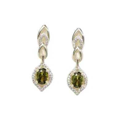 925 Sterling Silver 5x7mm Oval Peridot Zircon 1.2'' Earrings Yellow Gold-Plate - Image 1 of 2