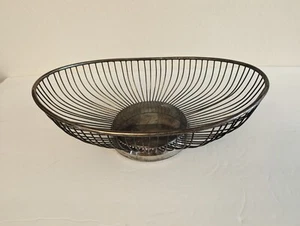 Vtg MCM Silver Plated Large Wire Oval Bread Basket Fruit Bowl Decor Hong Kong - Picture 1 of 9