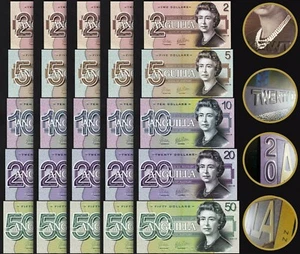 ANGUILLA ISLAND 5 x 5 PCS SET 2 5 10 20 50 $ UNC 2019 HYBRID POLYMER QUE(25 PCS) - Picture 1 of 9