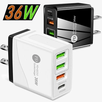 36W With Type-C Plug - Fast Quick USB Wall Charger Adapter For iPhone/Samsung - Image 1 of 4
