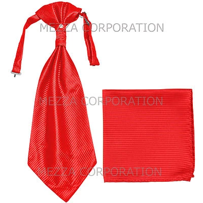 New Vesuvio Napoli Men's Polyester Ascot Cravat Necktie Hankie Stripes Red - Image 1 of 4