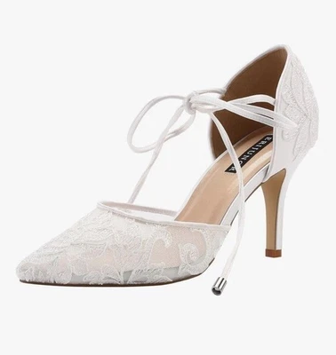 ERIJUNOR Ivory Lace Satin Bridal Heels Size 8 5 Wedding Shoes - Image 1 of 4