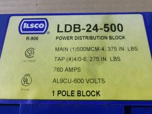 ILSCO LDB-24-500 Power Distribution Block 1 Pole Block 760 Amps AK - Picture 1 of 3