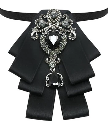 Mens Bow Tie Pre Tied Satin Ribbon Rhinestone Bowtie for Women and Men Black - Image 1 of 4