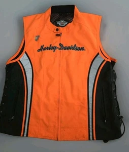 Harley Davidson Damen orange reflektierende belüftete Motorradweste Größe XL - Bild 1 von 5