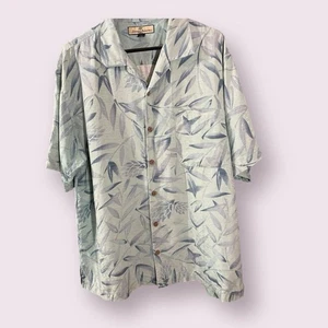 100% silk Tommy Bahama blue green casual Hawaiian style camp shirt size L - Picture 1 of 6