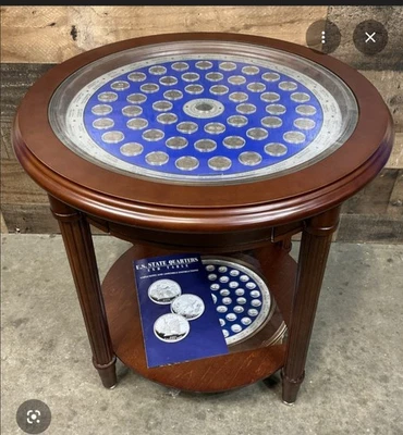 Danbury Mint Uncirculated US State Quarters End Table Wood Display Open Box - Image 1 of 4