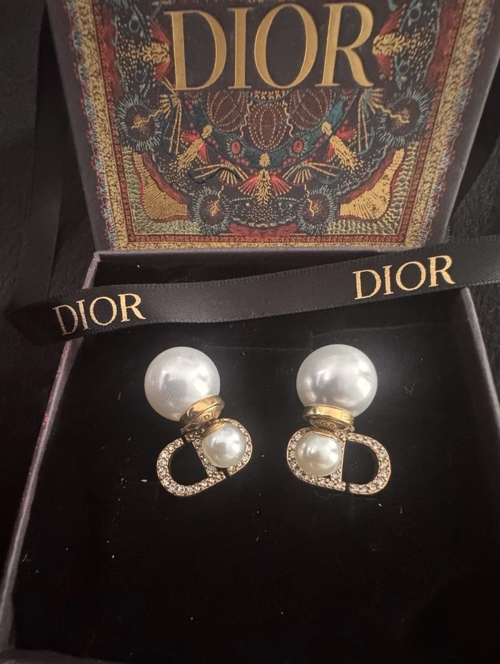 Pendiente vintage de perlas doradas Dior con caja #66775 Foto 1 de 4