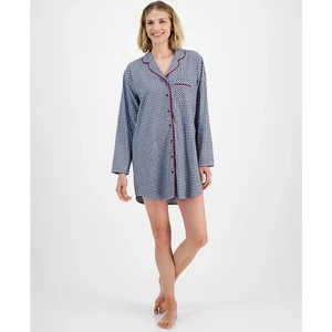 Lands End Gingham kariertes Nachthemd Kleid Damen XL 18 blau weiß Cottagecore - Bild 1 von 8