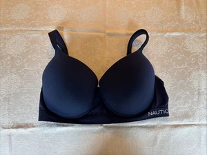 Nautica Intimates Damen BH Comfort leicht gefüttert Logo dunkelblau Übergröße 42D - Bild 1 von 9
