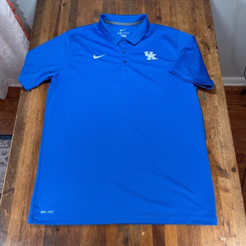 Kentucky Wildcats Polo Shirt Mens Large Nike Blue DriFit Casual Golf Rugby Cover