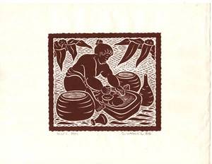 Dietrich Varez  Original 1988 BLOCK PRINT PENCIL SIGNED MAKING POI--Fair Cond. - Picture 1 of 1