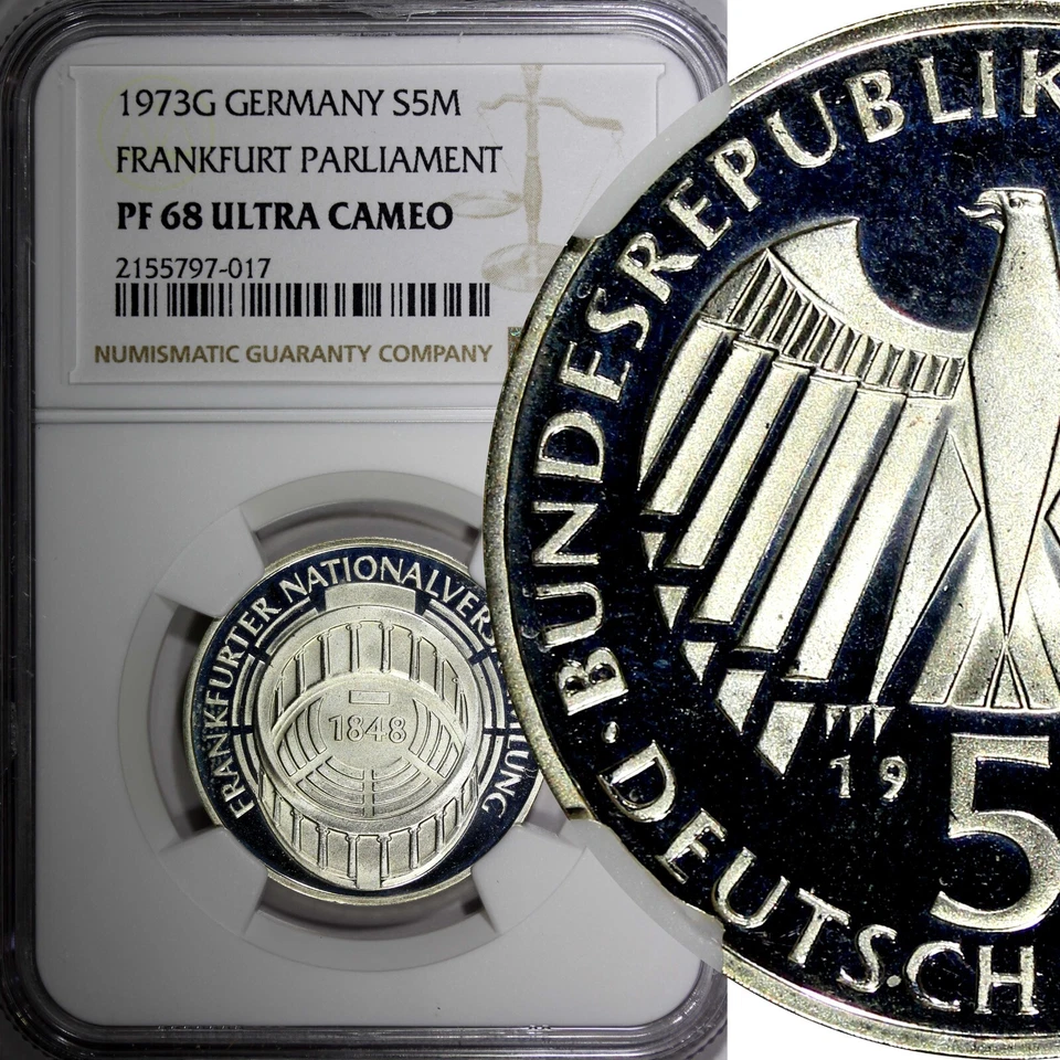 ALEMANIA PROOF Plata 1973 G 5 Mark Parlamento NGC PF68 UC EXCELENTE CALIFICADO KM#137 (7) Foto 1 de 4
