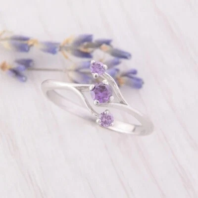 Simulated purple Amethyst Gemstone Dainty For Women's Ring In 10K White Gold - Image 1 of 4