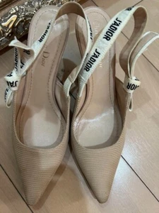 Christian Dior J'adior Fabric Canvas & Ribbon Pump Slingback Beige Women's F/S - Picture 1 of 13