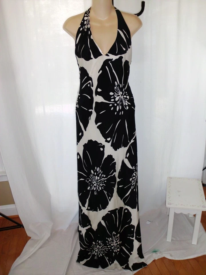 DAVID MEISTER vestido largo completo negro marfil floral halter espalda talla 4 (VESTIDO 1000 Foto 1 de 1