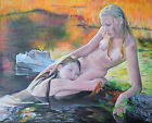 "The Naiads"  Original Painting Acrylic on Canvas 24x36 Stretched, Ready to Hang