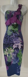 Womens Karen Millen Purple Floral Tropical Boned One Shoulder Wiggle Dress 8. - Picture 1 of 9