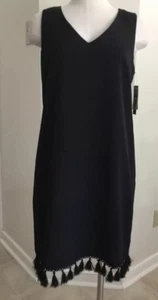 NWT!! A. B Studio Dress Sleeveless Black Polyester Fringe Hem Bottom Size 2 - Picture 1 of 11