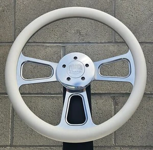 16 Inch Polished Semi Truck Steering Wheel with White Vinyl Grip - 5 Hole - Picture 1 of 2