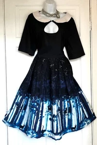 LINDY BOP MIDNIGHT CAT PRINT 50s STYLE PARTY DRESS SIZE 22 fits 20 small fit - Picture 1 of 7