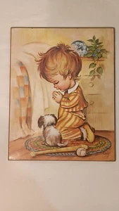 Targa vintage Coby preghiera notturna ragazzo legno arte da parete asilo cane baseball 1970 - Foto 1 di 4