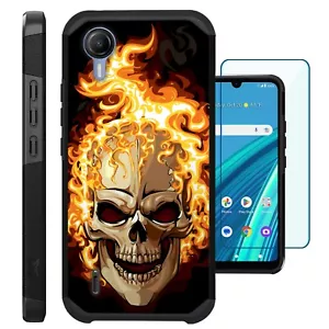 For Cricket Debut S2/AT&T Calypso 4 Phone Case+Screen Protector FLAME SKULL - Picture 1 of 8