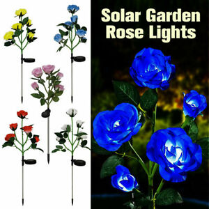 5 LED Solar Power Rose Flower Stake Lights Outdoor Garden Path Luminous Lamps