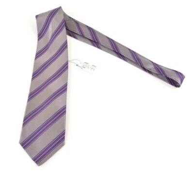 Corbata Italo Ferretti NUEVA CON ETIQUETAS Cuello de Seda en Plata con Rayas Rosa y Púrpura   Foto 1 de 4