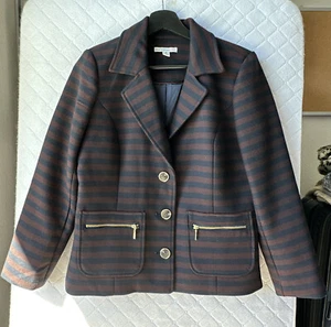 Isaac Mizrahi Live Woven Jacket Stripe Button Front Pockets 6 Size Maroon/ Blue - Picture 1 of 10