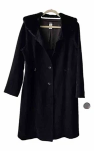 Celine by champion donna taglia 3XL velluto giacca lunga cappotto collo pelliccia nero - Foto 1 di 19