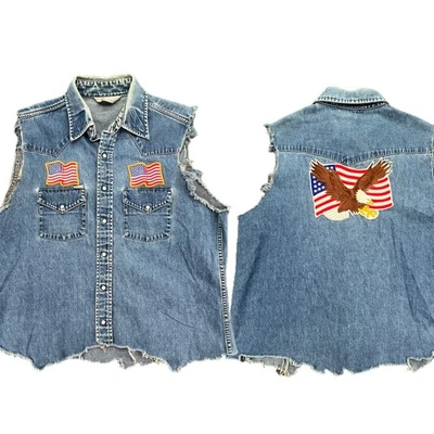 Chaleco de mezclilla Carhartt para hombre bandera americana águila EE. UU. parches occidentales sin mangas XL Foto 1 de 4