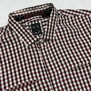 Armani Exchange Shirt Mens 2XL XXL Slim Red White Hidden Button Long Sleeve - Picture 1 of 12