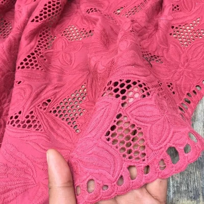 Floral HEAVY COTTON LACE Fabric Dress African Bridal Wedding Graduation 54” RED - Image 1 of 4