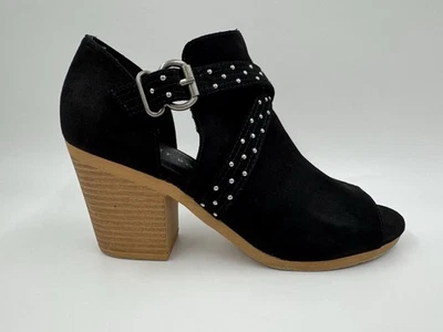 Rocket Dog Womens Yuma Open Toe Bootie Heel Black Suede Silver Buckle Brown Heel - Image 1 of 4