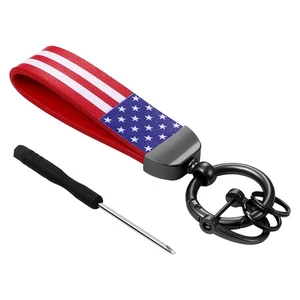 Men's Vintage American Flag Keychain Retro Punk Car Keychain Auto Moto Pendant - Picture 1 of 17