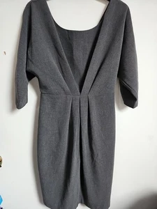 Black Halo Dress Grey Pleated Scoop Back Shift Smart Size 8 - Picture 1 of 8