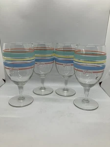 RARE VINTAGE FIESTA WARE STRIPED ICE TEA / WATER GOBLET SET OF 4 ~ 7" - Picture 1 of 6