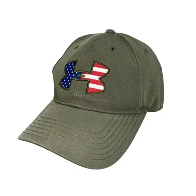 Sombrero Under Armour Correa Trasera Verde Ejército Bandera Americana Logo Patriótico Para Hombres OSFA Foto 1 de 4