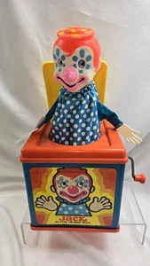 Vintage Mattel Toy 1976 Jack In The Music Box - Blue Polka Dot Clown WORKS - Picture 1 of 2