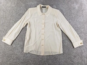 Louis Feraud Womens Sulm Blouse Pearl Beaded Button 10 Cream White Sheer - Picture 1 of 13