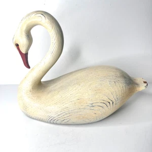 Vintage Swan Decoy Carved Wood Look Sculpture Primitive Farmhouse Cottage Decor - Picture 1 of 13