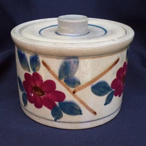 Vintage Stoneware Small Crock with Lid Floral Design - Picture 1 of 6