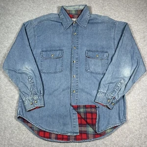 Open Trails Denim Blue Shirt Shacket Jacket Adult Size L Flannel Lined Workwear - Picture 1 of 8