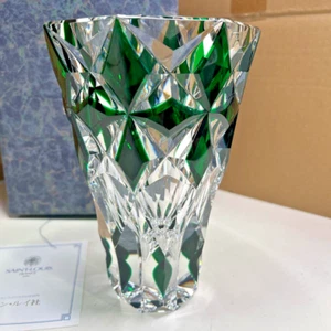 Saint Louis Cut Glass Flower Vase Crystal Green Art Interior Engraved unused - Picture 1 of 7