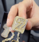 Iced Baguette VVS Moissanite Men's Custom Number Ring Yellow Gold Plated Silver