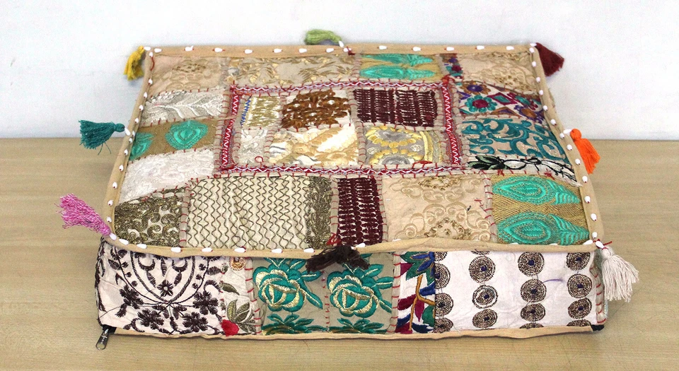 Fundas de almohada étnicas decorativas de cojín de piso indio grande con retazos cuadrados de 16" Foto 1 de 1