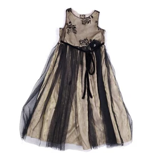 Perfectly Dressed Girls Party Dress Black Gold Tulle Floral Size 7 Elegant - Picture 1 of 9
