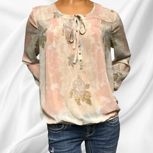 Charming Charlie Women’s Floral Sheer Chiffon Pastel Boho Peasant Top Sz Medium - Picture 1 of 7