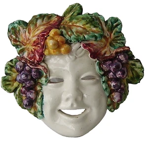 WALL MASK BACCHUS ANTIQUE CERAMICS - Picture 1 of 7